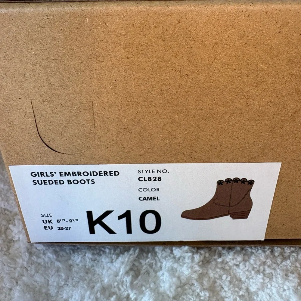 J.Crew Crewcuts Girls Embroidered Sueded Boots, Camel Color, Size 10, New in Box